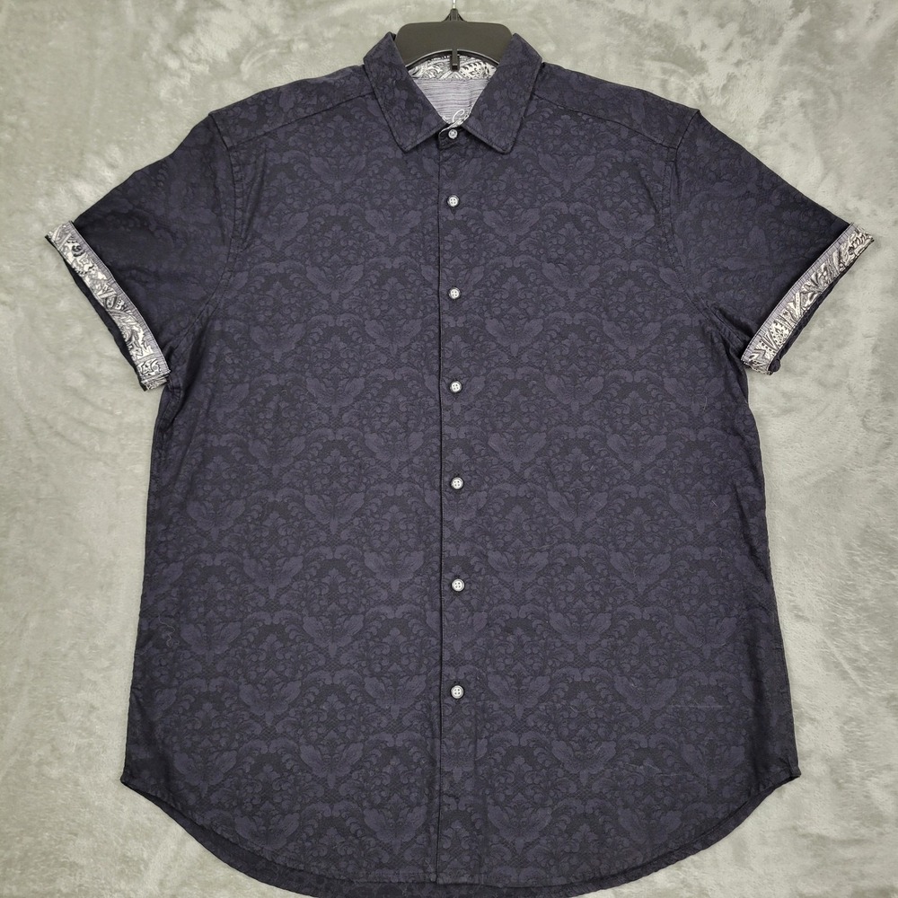Robert Graham Men's L Black Floral Print Classic Fit Flip Sleeve Button-Up Shirt